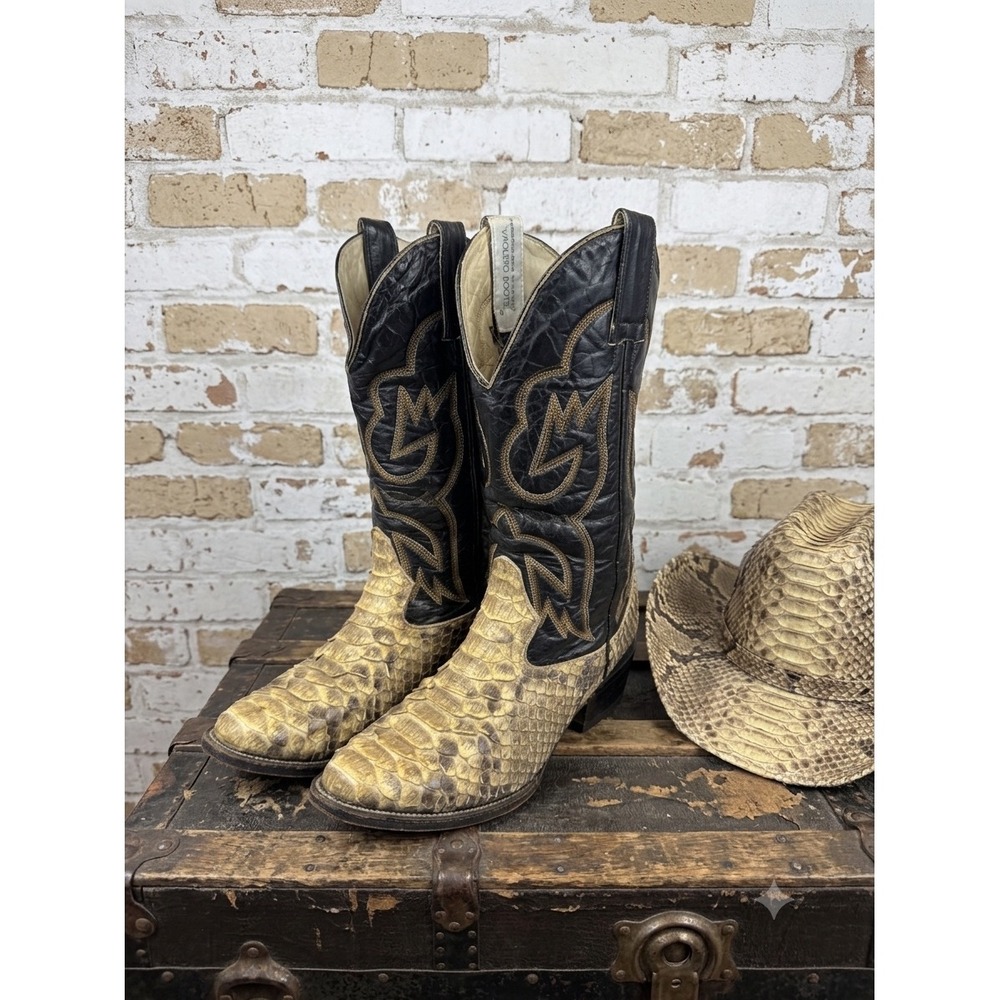 Vaquero Boots Python Snakeskin Western Cowboy Boots Black Tan Pointed Toe Mens